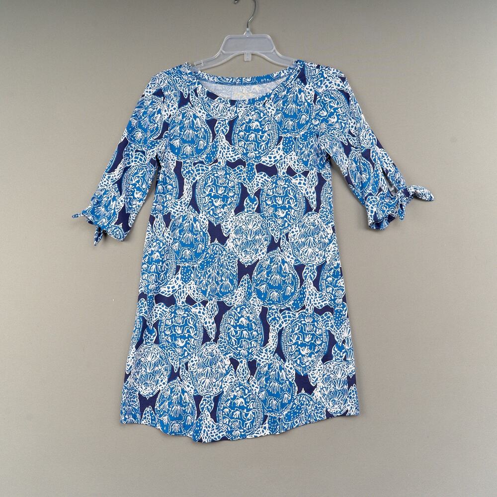 Lilly Pulitzer Dress Women’s XS Blue Cotton Turtle Print Tie Sleeve Preston